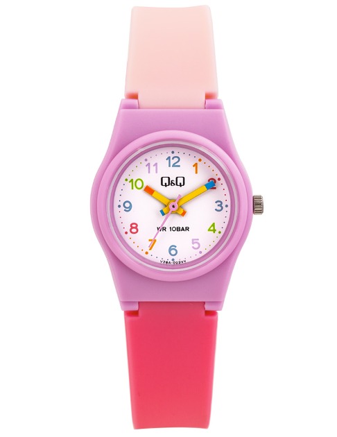 큐앤큐 V28A-003VY 심플 퍼플 핑크 어린이 초등학생 여성 방수 패션 손목시계