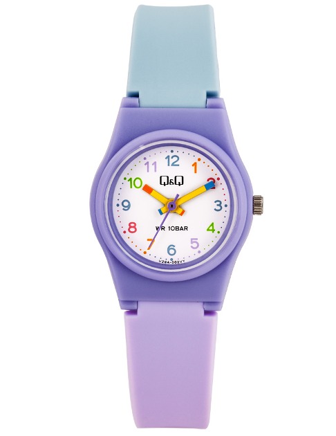 큐앤큐 V28A-002VY 심플 퍼플 블루 어린이 초등학생 여성 방수 패션 손목시계