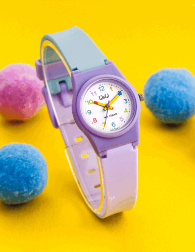큐앤큐 V28A-002VY 심플 퍼플 블루 어린이 초등학생 여성 방수 패션 손목시계