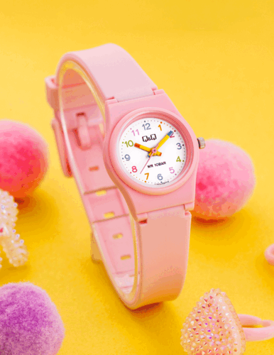 큐앤큐 V28A-007VY 심플 파스텔 핑크 어린이 초등학생 여성 방수 패션 손목시계